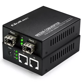 Qoltec dvosmjerni media konverter switch Ethernet 2x RJ45 2x SFP | 1000Mb/s | 5V