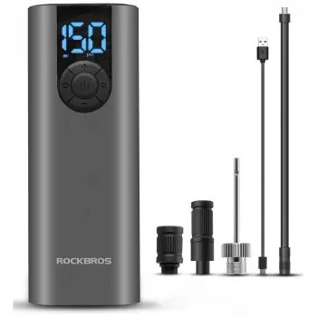 ROCKBROS električna pumpa za bicikl s LED zaslonom, USB-C punjenje, 150 PSI, Presta/Schrader/Dunlop, crna