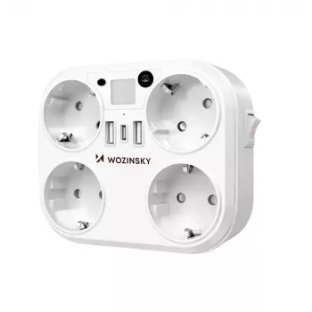 Wozinsky WRS-2B produžni kabel s 4 AC utičnice, 2 USB-A, 2 USB-C, 4000 W, LED lampa, 2 m kabel - bijeli