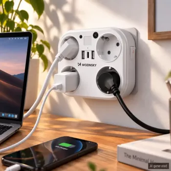 Wozinsky WRS-2B produžni kabel s 4 AC utičnice, 2 USB-A, 2 USB-C, 4000 W, LED lampa, 2 m kabel - bijeli