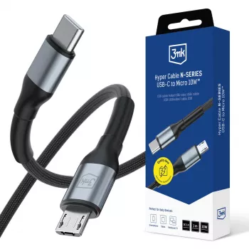 3MK Hyper Cable N-SERIES USB-C na Micro-USB 1m QC 3.0 5V/2A 10W, crni