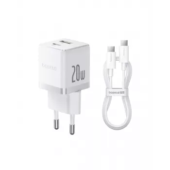 Baseus Palm 20W zidni punjač, 1x USB-A + 1x USB-C, QC3.0/PD3.0, s 1 m USB-C kabelom, bijeli (P10111608213-01)