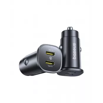 Baseus GoTrip 2x USB-C 30W auto punjač, 12-24 V, crni