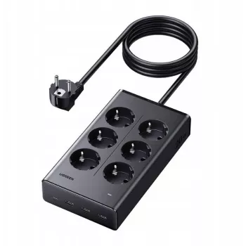 UGREEN S622 produžni kabel, 6x AC + 3x USB + USB-C, GaN, 1,5 m, crni (75141)