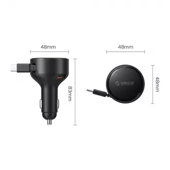 ORICO FC-60-2C 60W uvlačivi USB-C auto punjač, crni