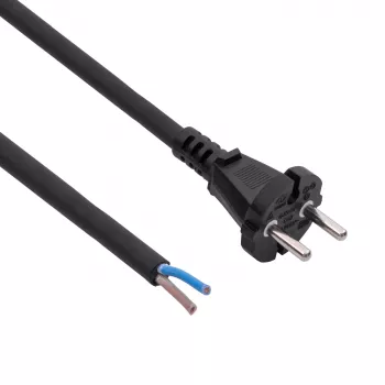 Akyga AK-OT-06S gumeni mrežni kabel H05RR-F 2 x 1,5 mm², CEE-7/17 utikač na otvoreni kraj, 5 m, crni