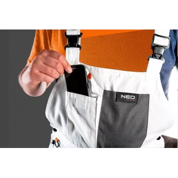 NEO TOOLS HD Work Bib Trousers with Knee Pad Pockets, Size L/52, Grey/Black