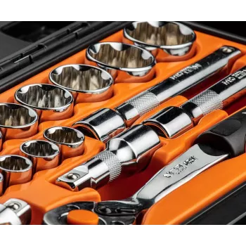 NEO TOOLS 1/2 inch set nasadnih ključeva, 23-dijelni, krom-vanadij čelik, DIN 3124