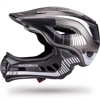 Rockbros TT-32SBTG-M Kids' Bicycle Helmet with Detachable Chin Guard, Size M, Grey