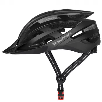 Wozinsky MTB biciklistička kaciga s odvojivim vizirom i stražnjim USB svjetlom 54-57 cm, crna