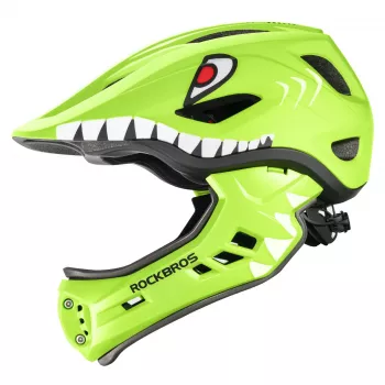 ROCKBROS TT-32003 Shark dječja konvertibilna biciklistička kaciga s punim vizirom i odvojivom zaštitom za bradu, zelena, veličina S (48-52 cm)