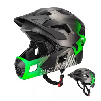 Rockbros TS-61 dječja konvertibilna biciklistička kaciga s odvojivom zaštitom za bradu, zelena, veličina M (54-57 cm)