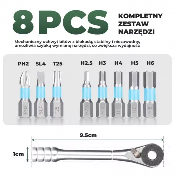 ROCKBROS TG-8601 račvasti biciklistički multi-alat s S2 čeličnim bitovima, cilindrično aluminijsko kućište, crni