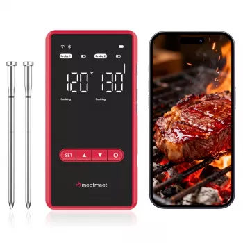 METAPEN Meatmeet X Pro Wireless Smart Meat Thermometer with Bluetooth and Wi-Fi, 4 Probes, App Control, Rechargeable, Black