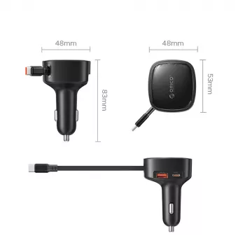 ORICO FC-66-1A2C 66W Car Charger with Retractable USB-C Cable - Black