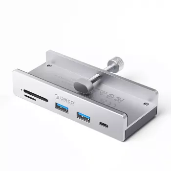 ORICO MH5PC Clamp-On USB-C Hub with 2x USB-A, 1x USB-C, SD/TF Card Reader - Silver