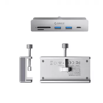 ORICO MH5PC Clamp-On USB-C Hub with 2x USB-A, 1x USB-C, SD/TF Card Reader - Silver