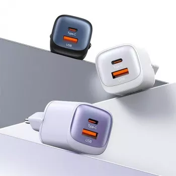 USAMS CC254 30W GaN USB-C/USB-A brzi punjač HC Series crni
