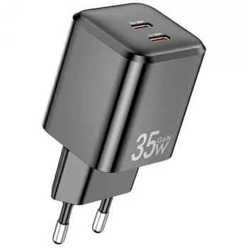 AWEI PD65-EU 35W GaN zidni punjač, 2x USB-C, crni
