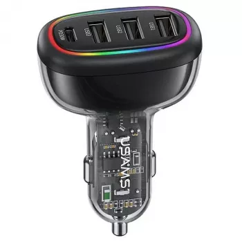USAMS C34 48W PD brzi auto punjač s 1x USB-C i 3x USB-A, crni