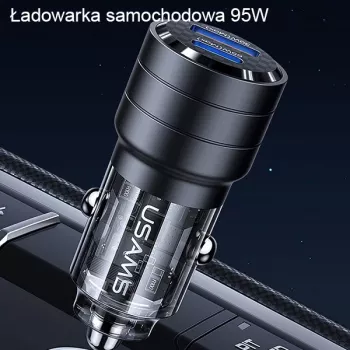 USAMS C36 95W brzi auto punjač USB + USB-C, crni, CC176CC01 (US-CC176)