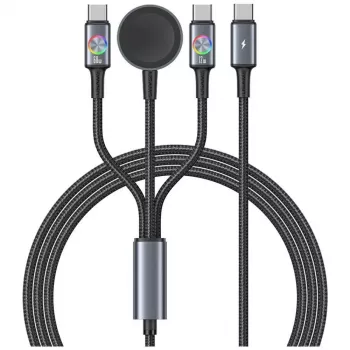 USAMS Huan Series 3-u-1 kabel za punjenje s bežičnim punjačem 72W USB-C tamnosivi