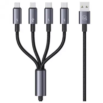 USAMS 4-u-1 višenamjenski kabel za punjenje 2x USB-C / Lightning / Micro USB 15W 1,2m crni