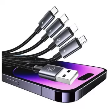 USAMS 4-u-1 višenamjenski kabel za punjenje 2x USB-C / Lightning / Micro USB 15W 1,2m crni