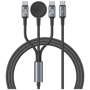 USAMS Huan Series SJ754 72W USB-C na USB-C kabel s integriranim magnetskim bežičnim punjačem za pametni sat, crni, 1,2m