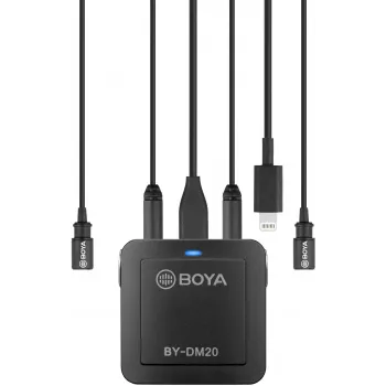 BOYA BY-DM20 Dual-Channel Digital Stereo Condenser Microphone with USB-C, Lightning and USB-A Connectivity, Omnidirectional, 25Hz-20kHz, for iOS, Android, Windows, Mac