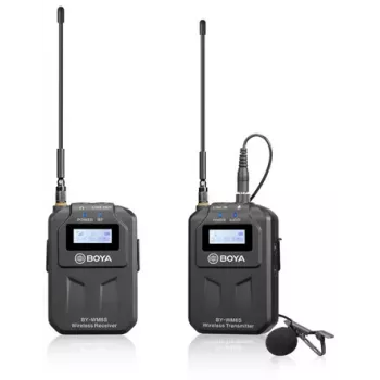 BOYA BY-WM6S UHF Wireless Lavalier Microphone System with OLED Displays, 48 Channels, Headphone Monitoring for Cameras and Smartphones