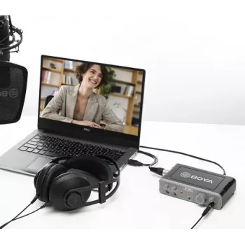 BOYA BY-AM1 2-Channel USB-C Audio Interface with XLR/TRS Inputs, +48V Phantom Power, and Direct Monitoring