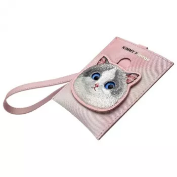 NIMMY Big Eyed Pet 2.0 mačka ružičasti PU kožni držač kartica novčanik sa 6 pretinaca za kartice, pretincem za kovanice i patentnim zatvaračem