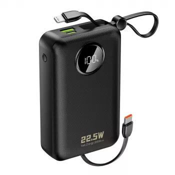 DUDAO K14+ 20000mAh 22,5W powerbank s integriranim Lightning i USB-C kabelima - crni