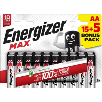 Energizer Max AA Alkaline Battery LR6 1.5 V, 20 pcs (E303329900)