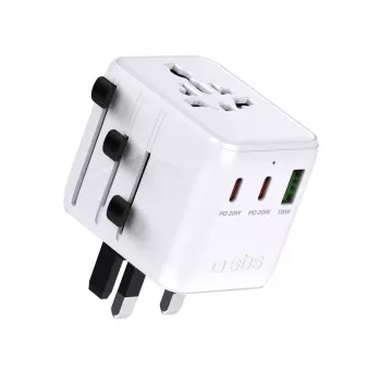 SBS univerzalni putni adapter s 2x USB-C PD 20W i 1x USB-A QC 18W, ukupna snaga 35W, bijeli
