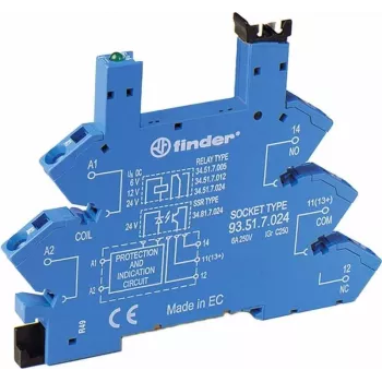Finder 93.51.7.024 Relay Socket 6-24V DC DIN Rail Screw Terminals for 93 Series Relays