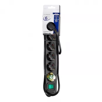 Vivanco VVELSTR6SCHSWK 6-Way Surge Protected Power Strip with Master Switch, Black
