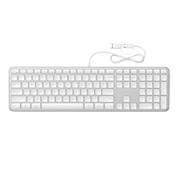 Satechi Slim LX3 žična tipkovnica s pozadinskim osvjetljenjem i numeričkom tipkovnicom, USB-C/USB-A, Mac/Windows prekidač načina rada, srebrna
