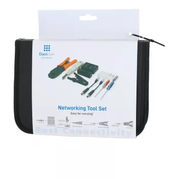 DSIT DC-TOOLSET-PRO profesionalni set alata za mreže s kliještima za krimpanje, testerom, LSA alatom za utiskivanje, kliještima, odvijačima, konektorima i torbicom na zatvarač