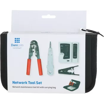 DSIT 9-dijelni set alata za instalaciju i popravak mreža s RJ45 kliještima za krimpanje, testerom kabela, alatom za utiskivanje i torbicom na zatvarač (DC-TOOLSET)