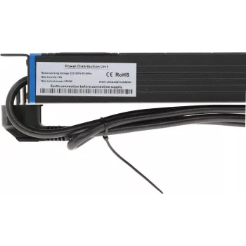 DSIT 19 inch rack produžni kabel s 8 utičnica i zaštitom od prenapona, PDU s 2m kabelom, 16A, 1U, crni