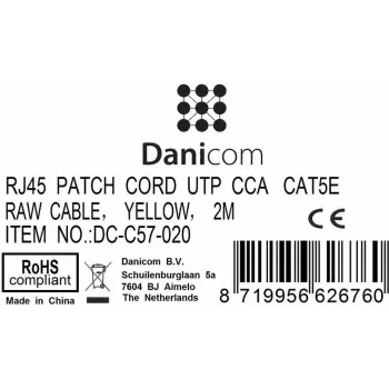 DSIT CAT 5e U/UTP Network Patch Cable, RJ45 Male to Male, 2m, Yellow, CCA, 100 MHz