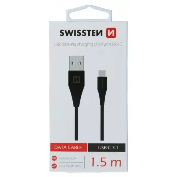 Swissten USB-A na USB-C 3.1 Gen 1 kabel 1,5 m crni
