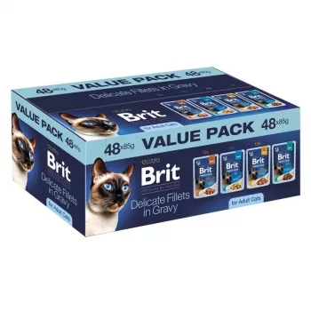Brit Delicate Fillets u umaku za odrasle mačke - 48x85g multipak (piletina, govedina, puretina, losos)