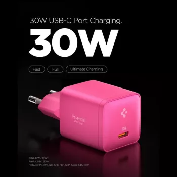 SPIGEN EE301EU-GAN Essential 1-portni mrežni punjač 30W ružičasti