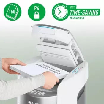 Leitz IQ Optimax AutoFeed 150 P-4 uništavač dokumenata s automatskim uvlačenjem 150 listova i spremnikom 15L, crni