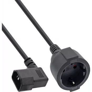 InLine® adapter za mrežni kabel, IEC C14 s navojem na utičnicu sa zaštitnim kontaktom, 3m, crni