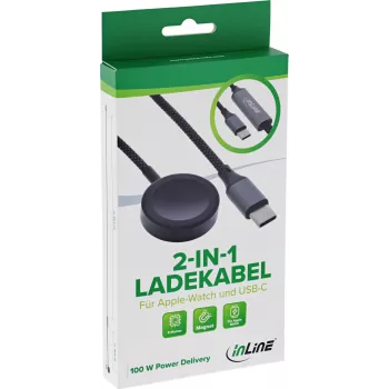 InLine® 2-u-1 kabel za punjenje za Apple Watch + USB-C, 100 W, USB 2.0, 1,2 m