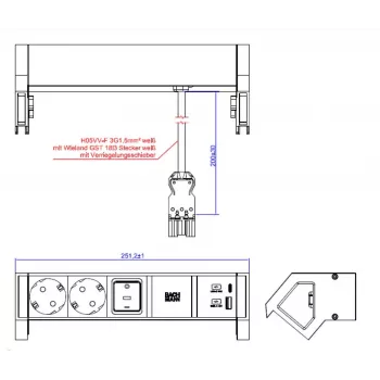 Bachmann DESK2 bijeli stolni modul napajanja s 2 Schuko utičnice i USB-A/C 22W, 0,2m GST18